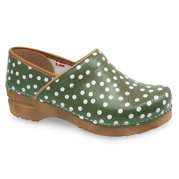 Women's Closed Back Clog, Polyurethane-coated Leather Upper, Polyurethane Outsole, Green, M